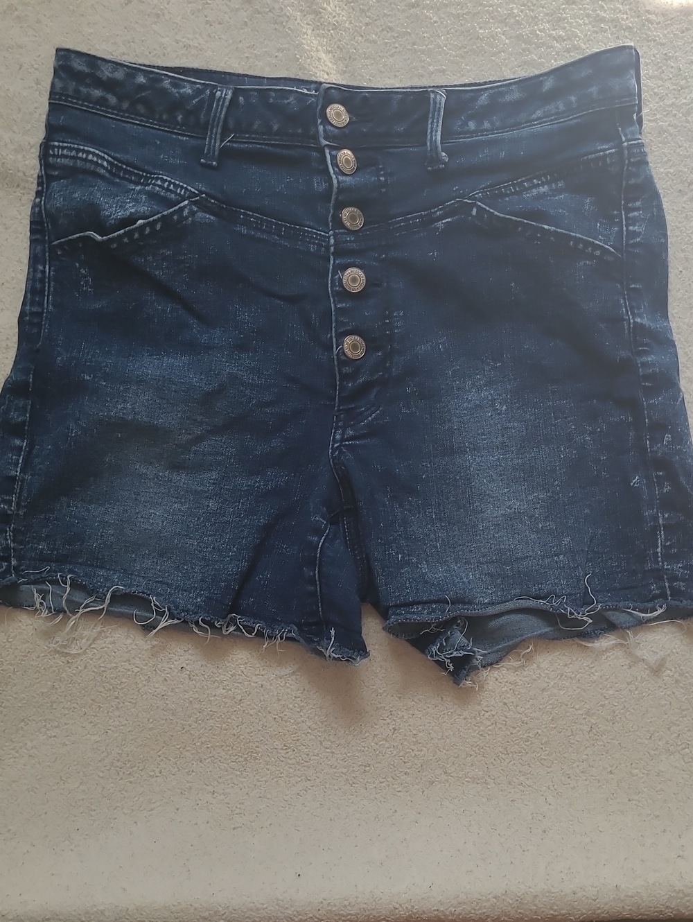 High-Rise Dark Wash Denim Button-Front Women’s Shorts